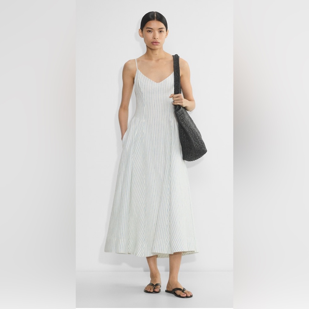 Babaton White and Blue Striped Maxi Dress